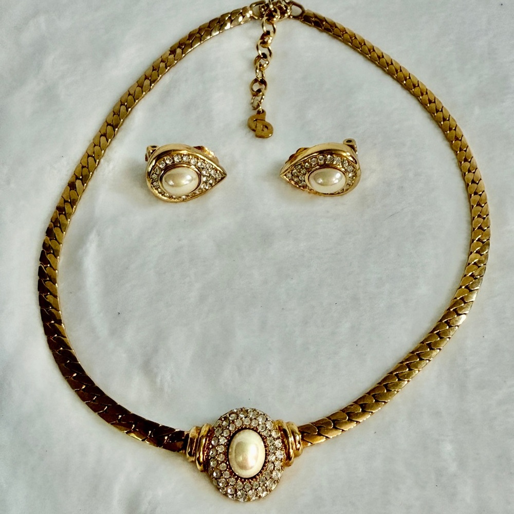 Christian Dior Vintage Gold and Pearl Jewelry Set